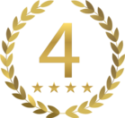 Gold colored graphic with number four and four stars in the middle of a laurel wreath