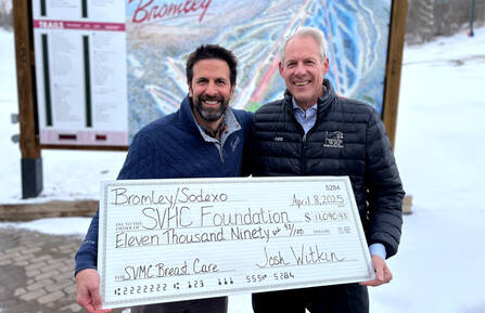 Bromley President and General Manager, Josh Witkin (left) presents a check to SVMC’s President and CEO Thomas A. Dee.