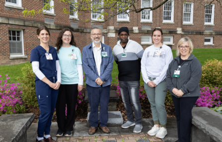 Pictured: Deb Malachuk, RN, Katelyn O'Neill MS,CCC-SLP, President & CEO Estevan Garcia, MD, DrPH, Rodney Baker, Hattie Jowett, Kim Webster, RN