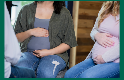 Pregnant women gather for a childbirth class