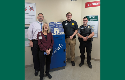 Left to right: Rob Sherman, Director of Pharmacy at SVMC, Ginger Ritchie, SVMC Administrative Assistant, Quintin McIntire, SVMC Security Officer, and Cpl. Ryan Racana of the Bennington Police Department.