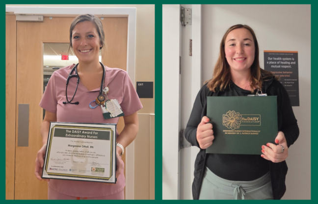 Morganne Ottati, RN, a nurse in SVMC’s Kendall Emergency Department, and Ashlee Billert, RN, a nurse on the Intensive Care Unit (ICU) were both recognized for helping their individual patients through stressful and uncertain moments.